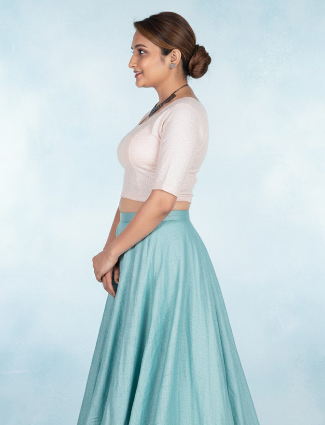 Rose Pink Tissue Lycra Blouse with Golden Crumble