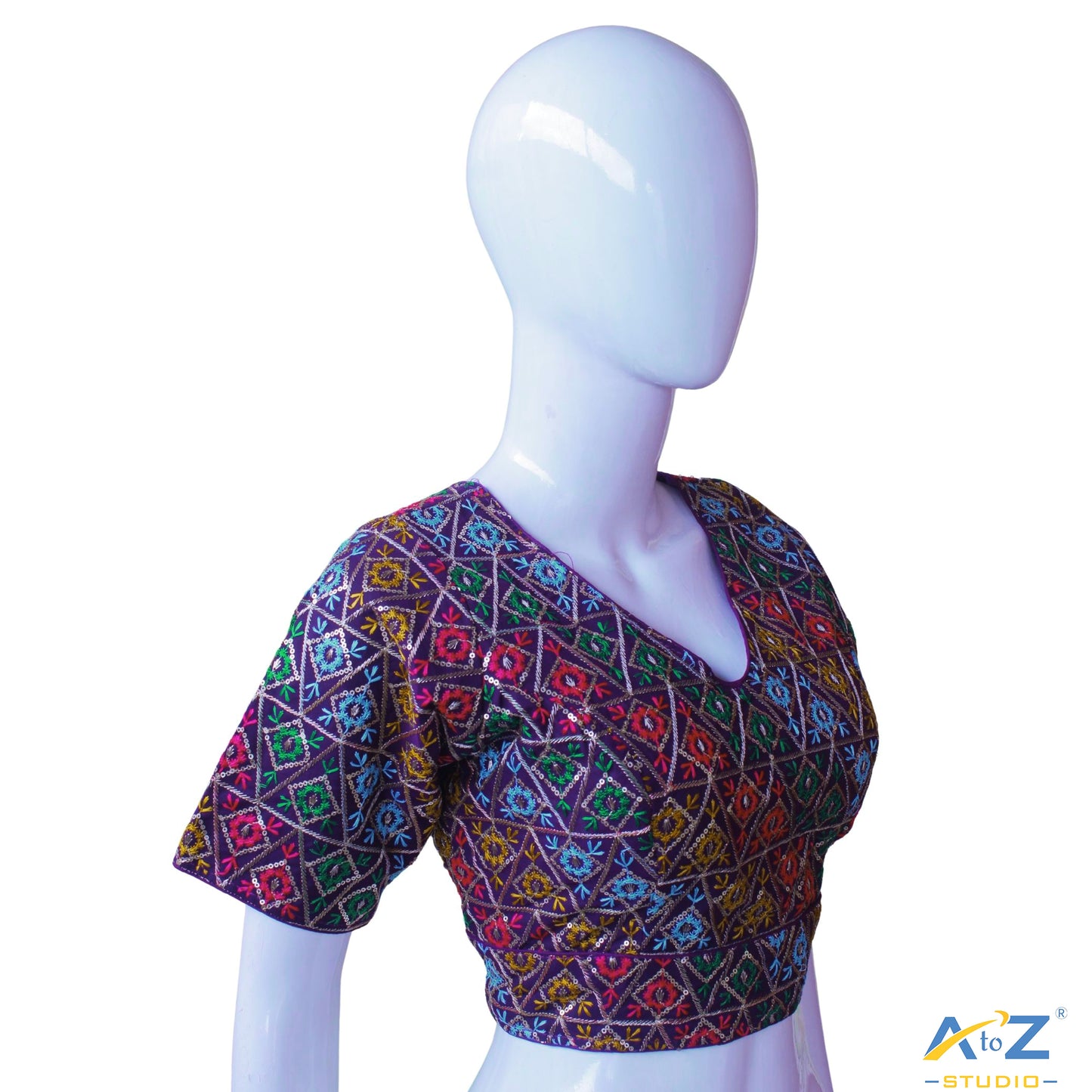 Hand-Embroidered Dk Purple Bridal Choli