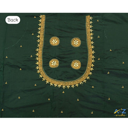 Bottle Green Silk Blouse Piece With Aari Work
