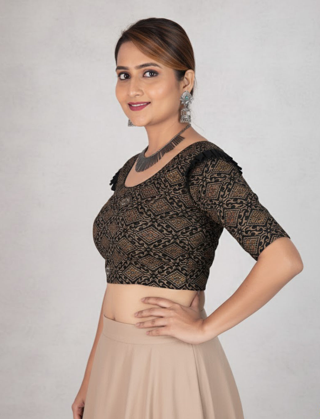 Black  Crush Blouse with Kite Print