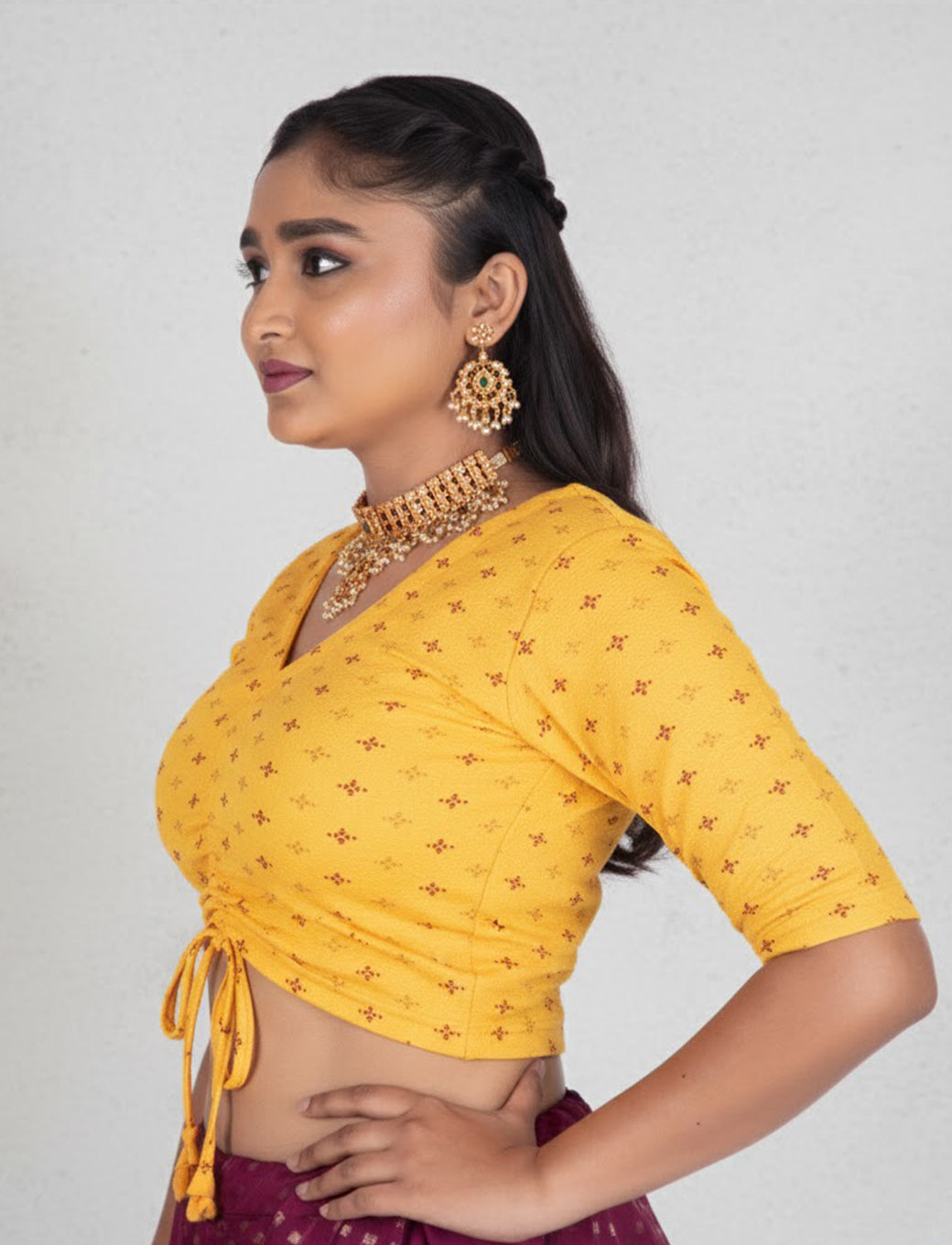Golden Yellow Crush Blouse with Foil Print
