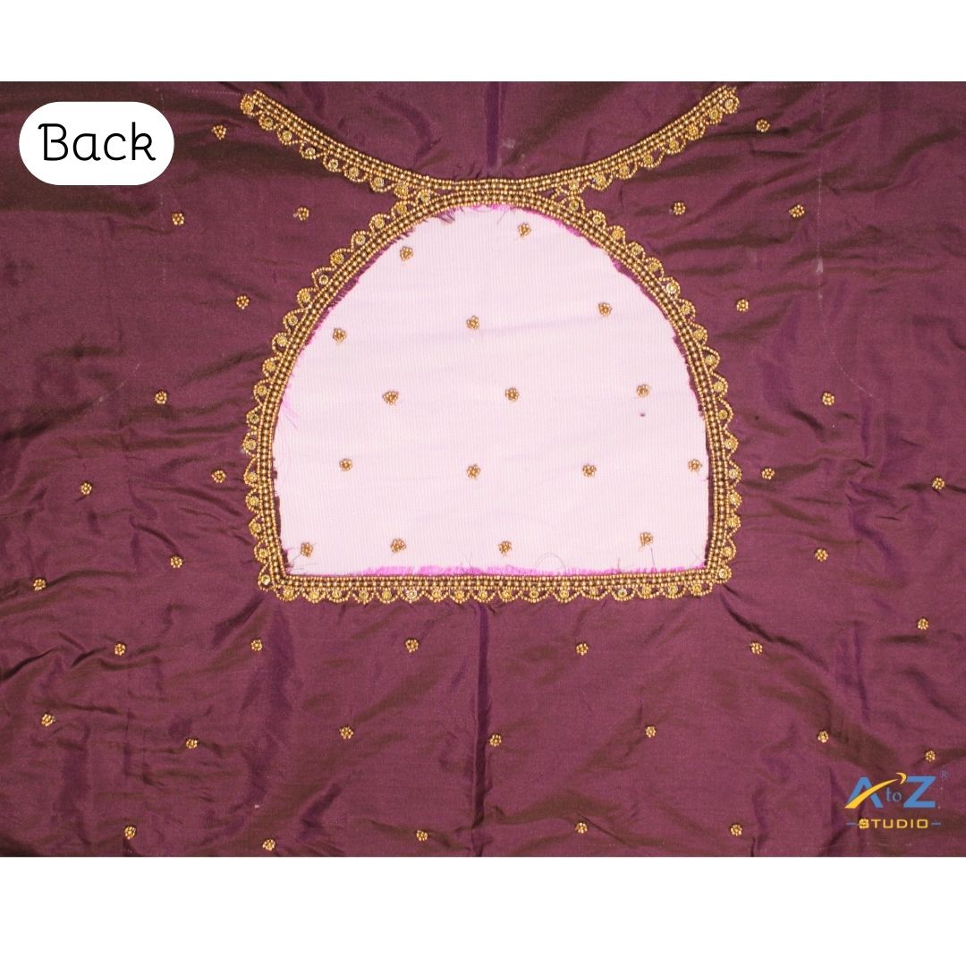 Wine Silk Blouse Piece With Aari Work