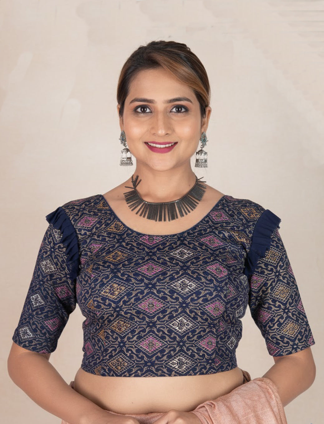 Navy Blue Crush Blouse with Kite Print