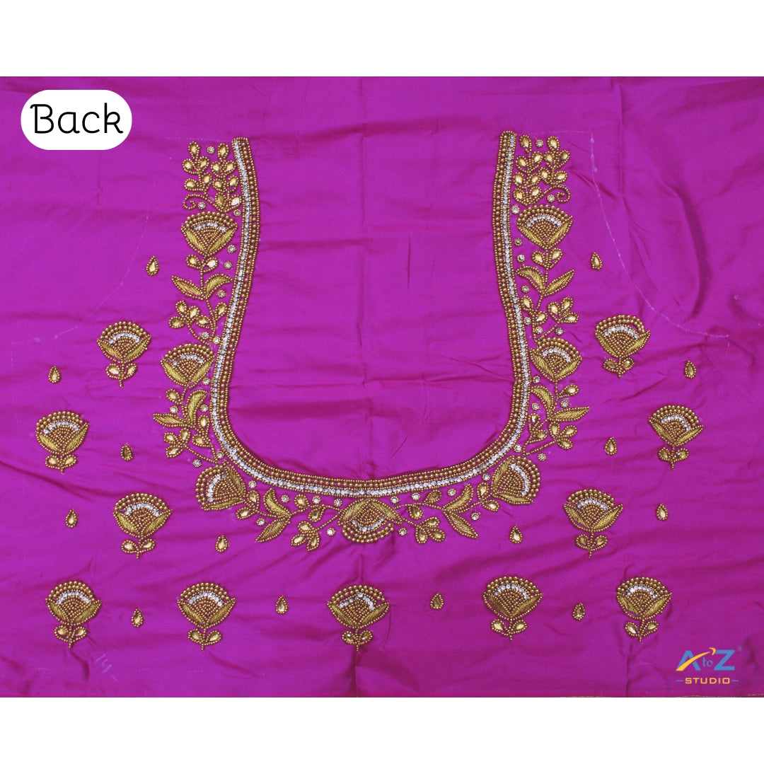 Pink Purple Silk Blouse Piece With Aari Work