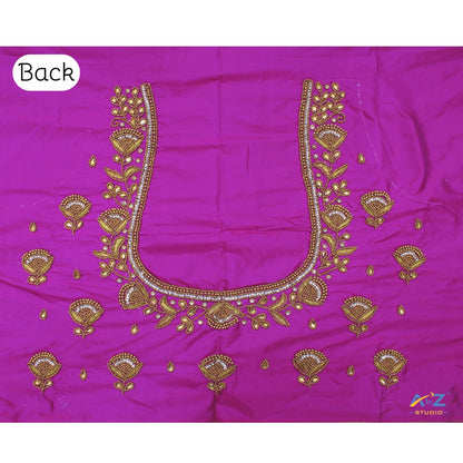 Pink Purple Silk Blouse Piece With Aari Work