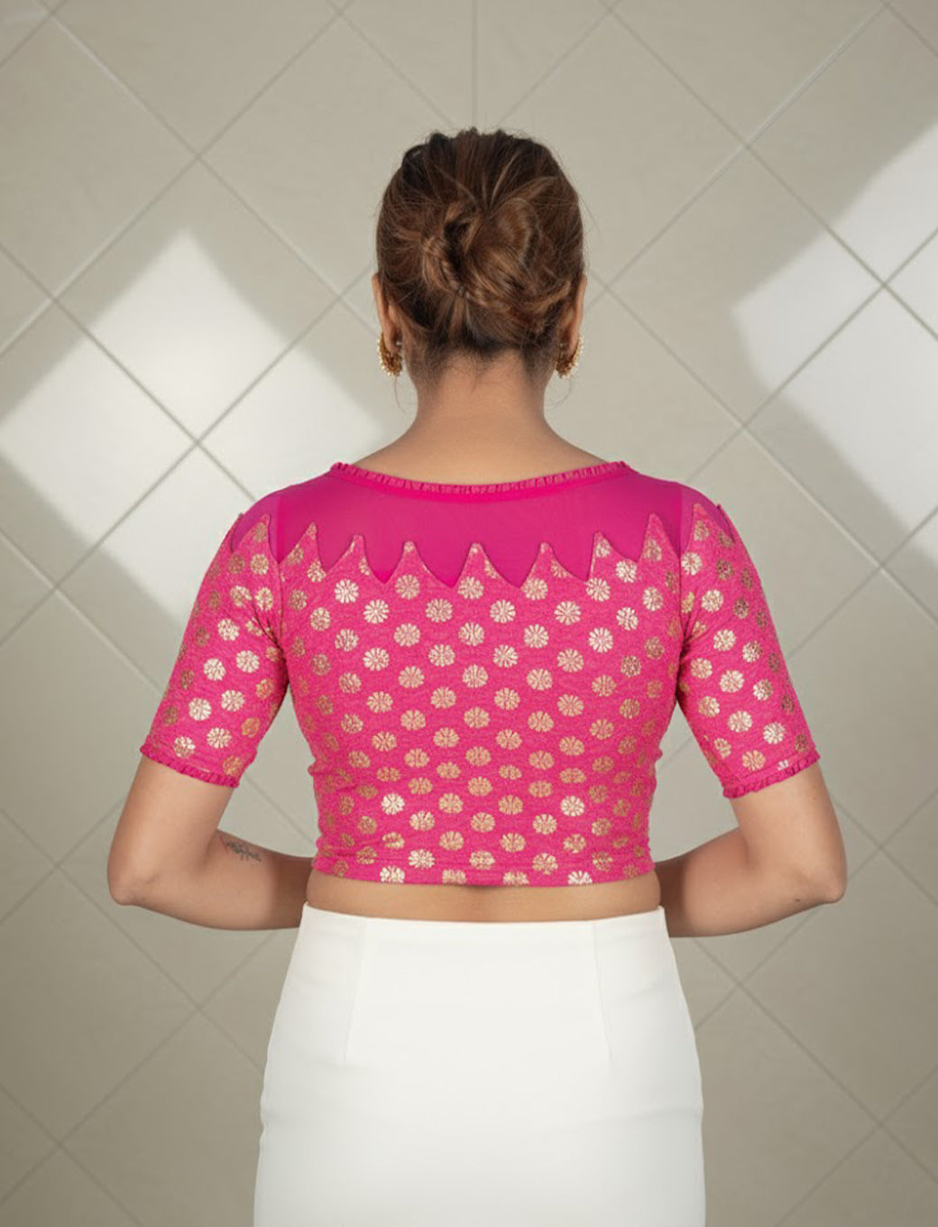 Rani Crush Blouse with Golden Flower & Net