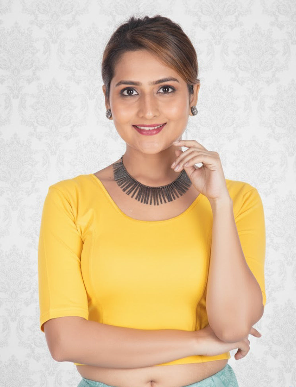 Gold Yellow Cotton Lycra Blouse - Plain