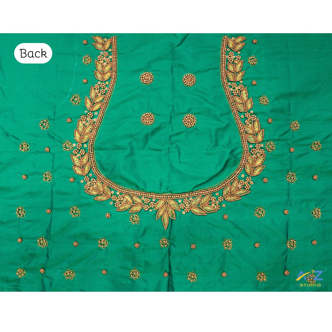 Rama Green Silk Blouse Piece With Aari Work