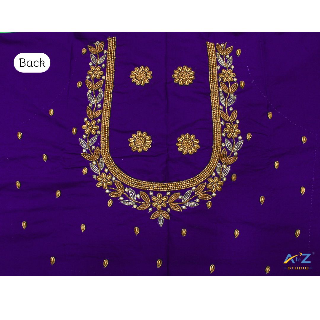 Blueberry Silk Blouse Piece With Aari Work