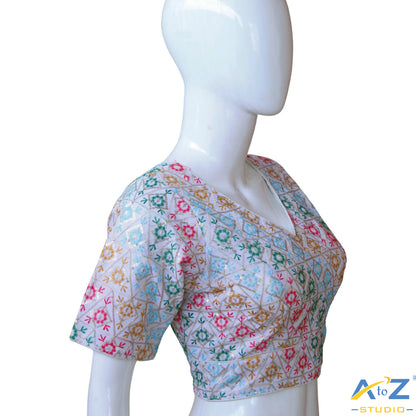 Hand-Embroidered White Bridal Choli