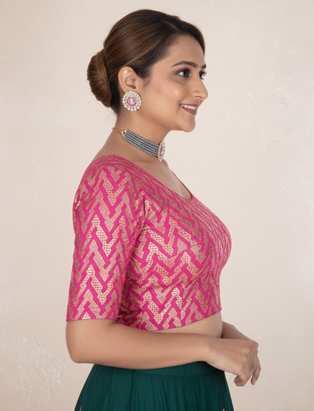 Rani Crush Blouse with Zig Zag Golden Print