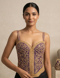 Purple Embroidered Designer Corset Blouse