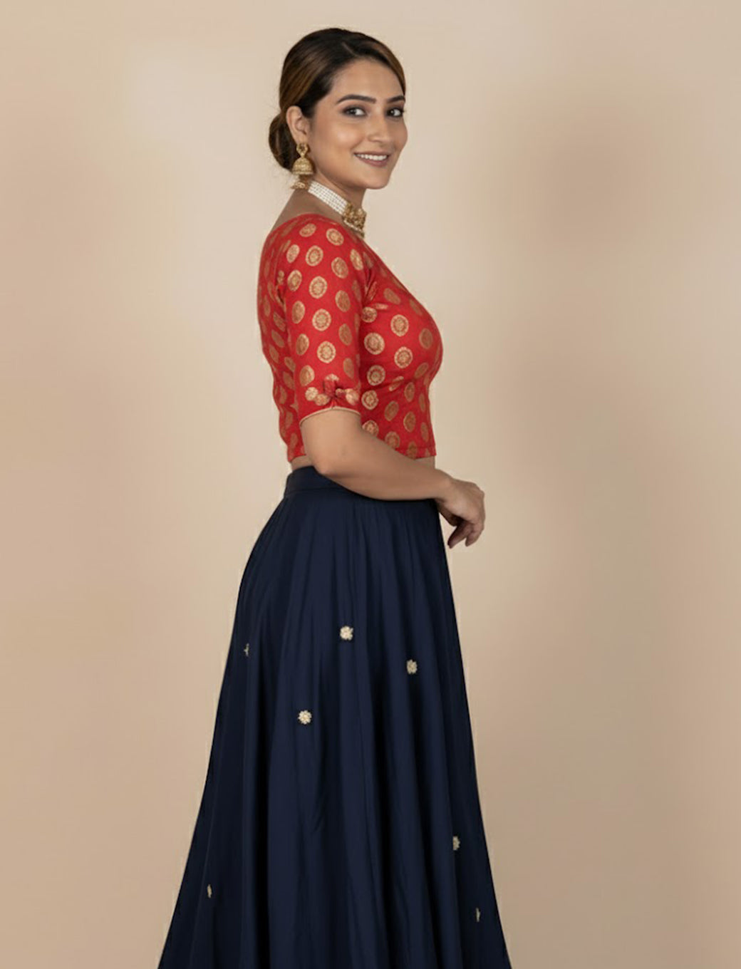 Red Crush Blouse with Golden Mango Print