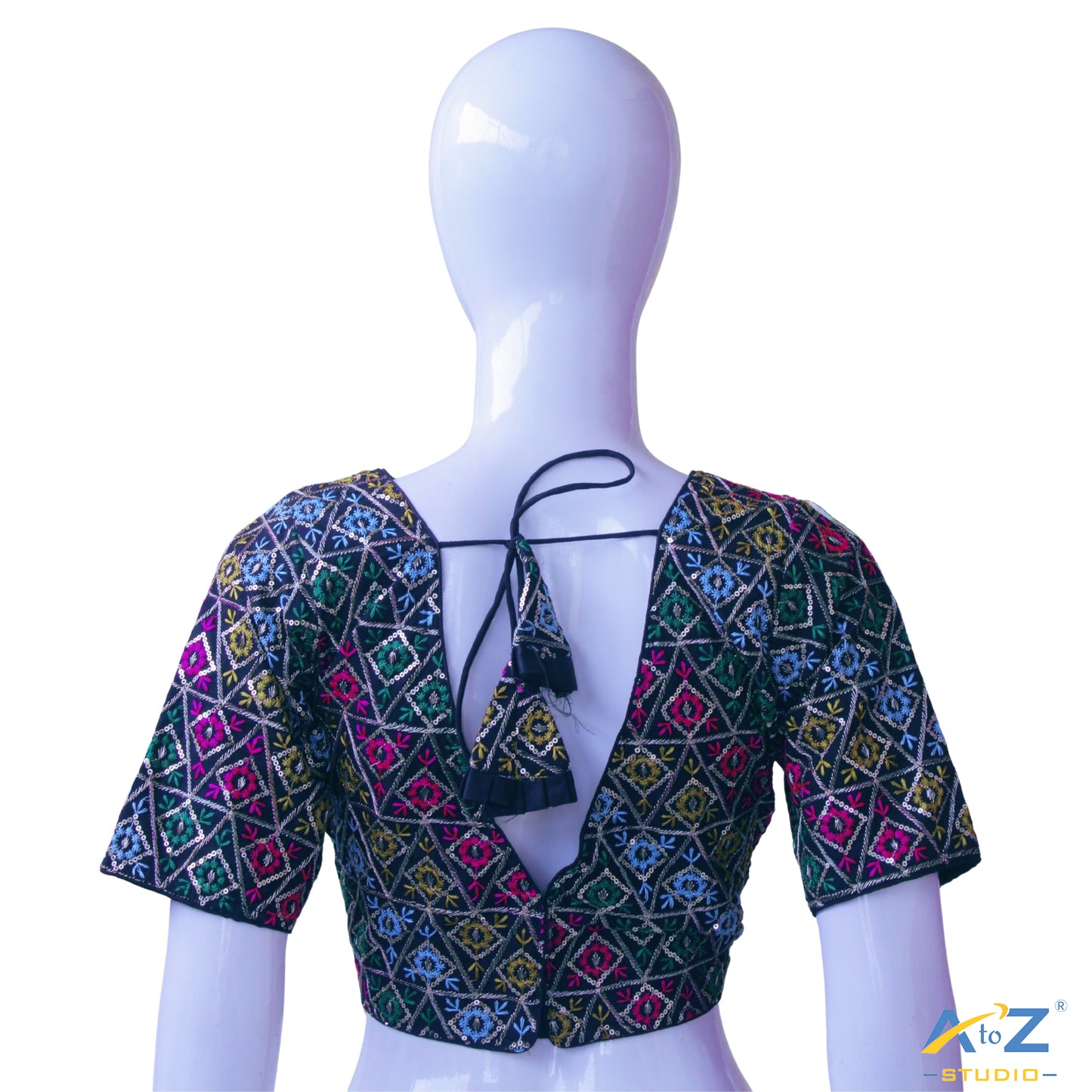 Hand-Embroidered Black Bridal Choli