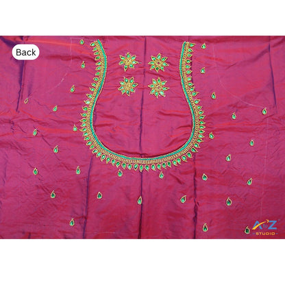 Light Wine Silk Blouse Piece With Aari Work
