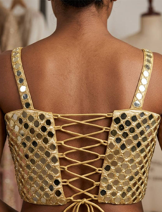 Gold Mirror Work Corset Blouse