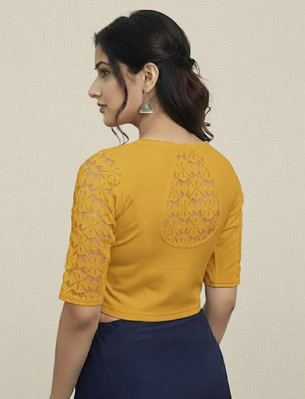 Mango Cotton Lycra Blouse with Netted Flower Design