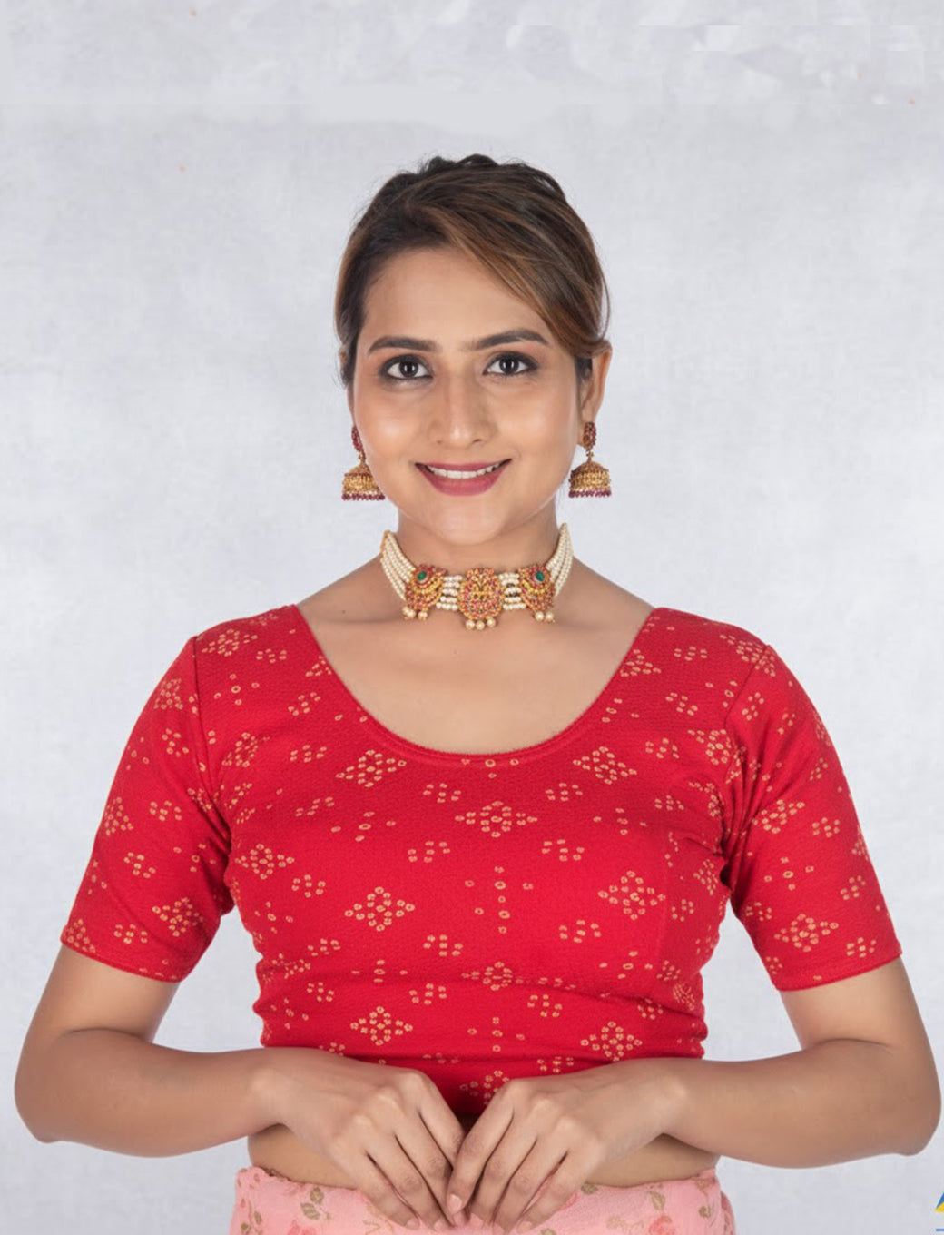 Red Crush Blouse with Bandhani Print