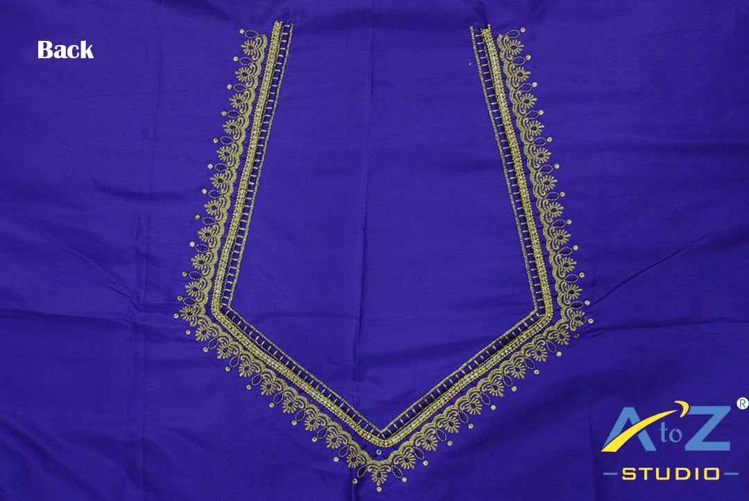 Light Royal Blue Silk Blouse Piece With Machine Work