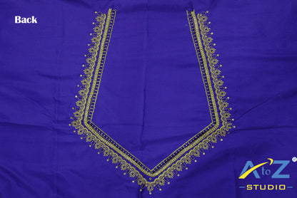 Light Royal Blue Silk Blouse Piece With Machine Work
