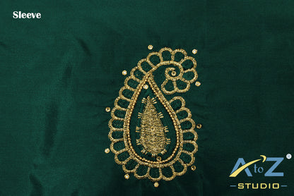 Teal Silk Blouse Piece With Machine Work