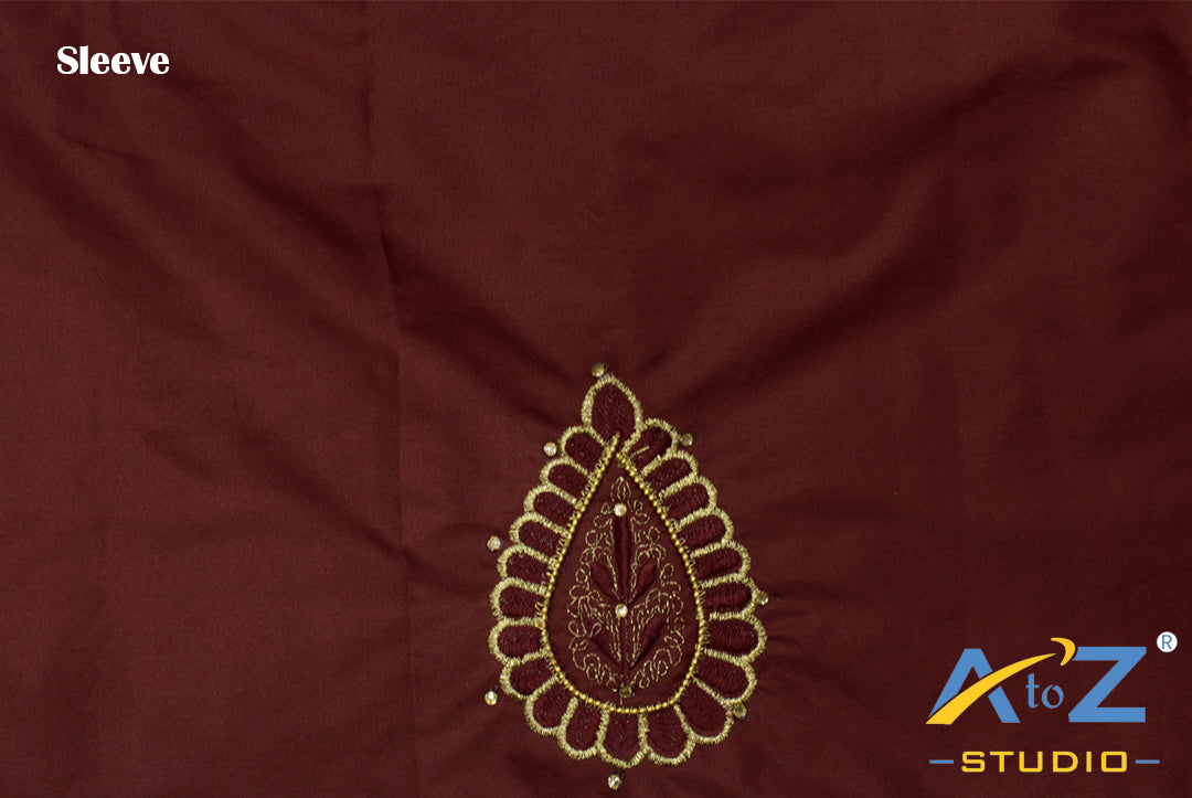 Light Sangria Silk Blouse Piece With Machine Work