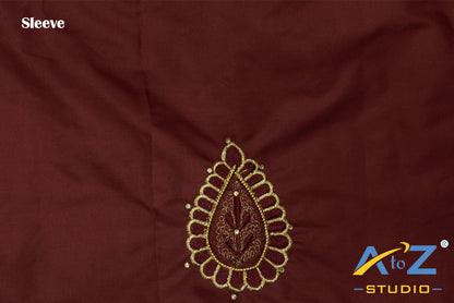 Light Sangria Silk Blouse Piece With Machine Work