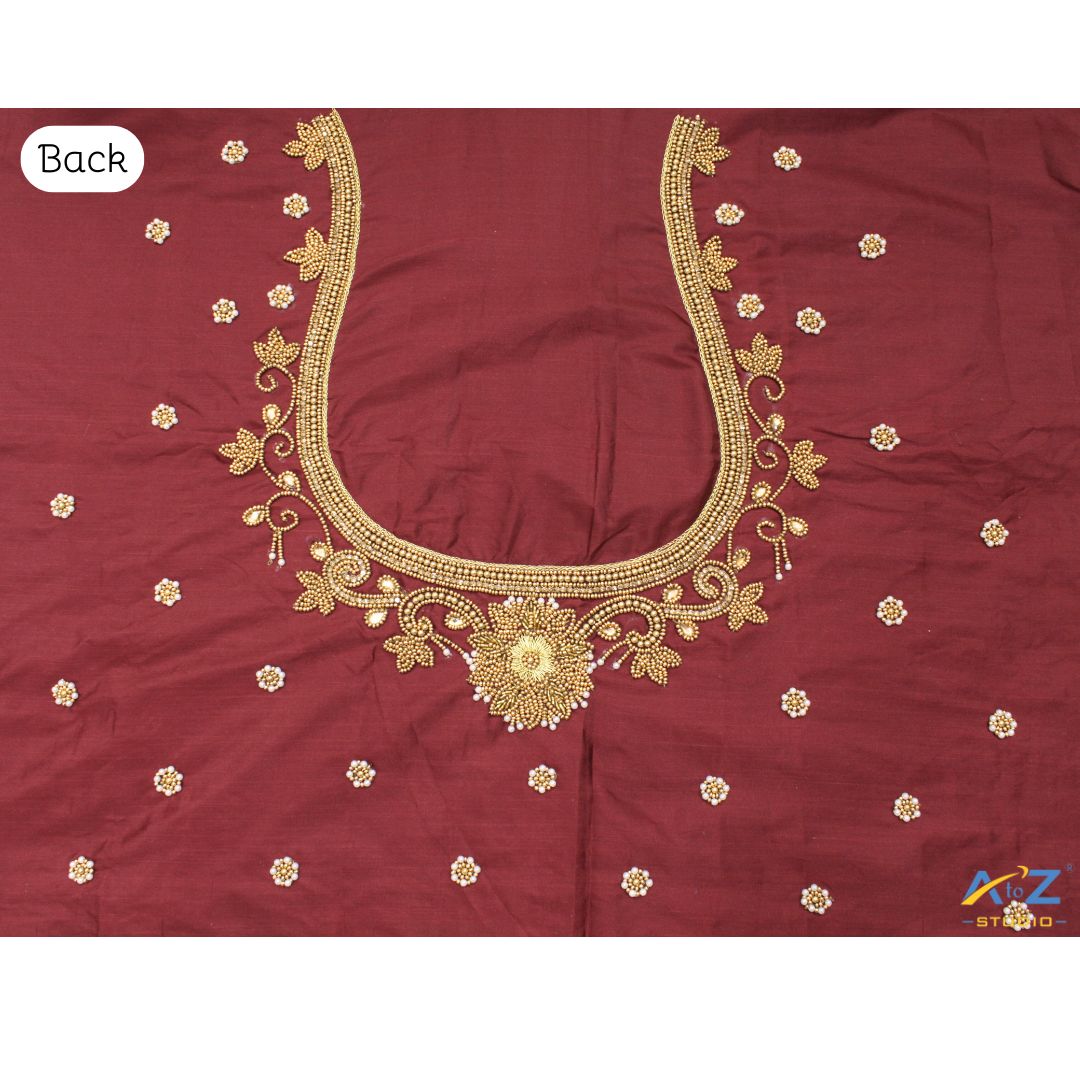 Caramel Silk Blouse Piece With Aari Work