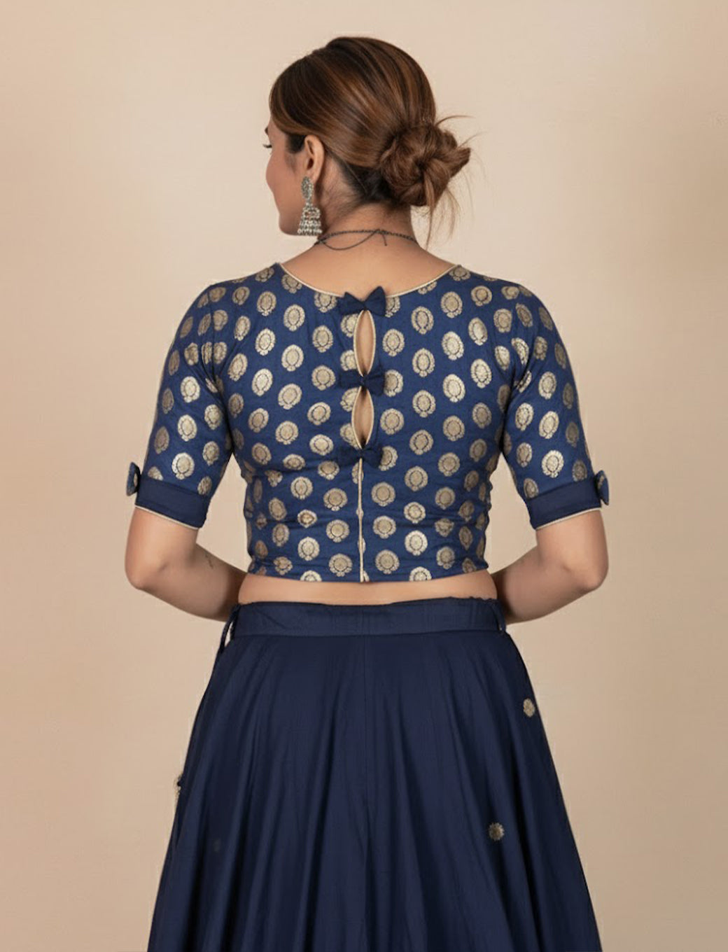 Navy Blue Crush Blouse with Golden Mango Print