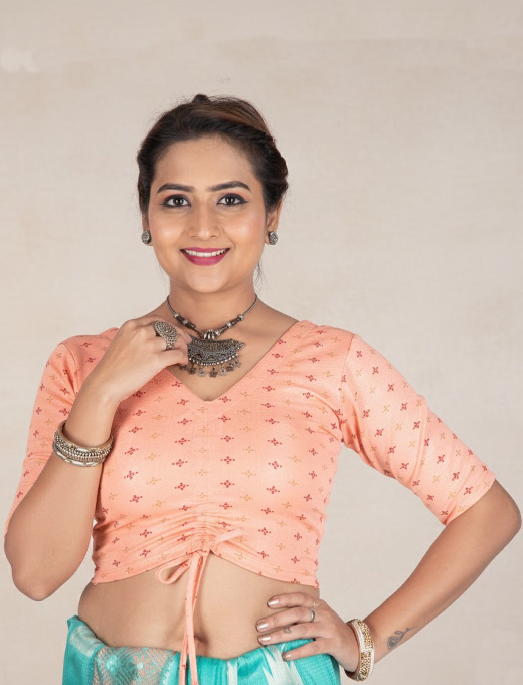 Peach Crush Blouse with Foil Print