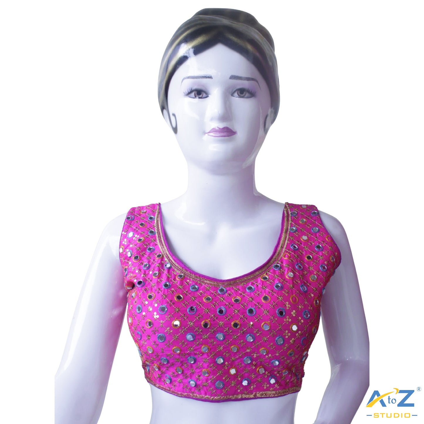 Hand-Embroidered Fuchsia blouse with sequin & Mirror work