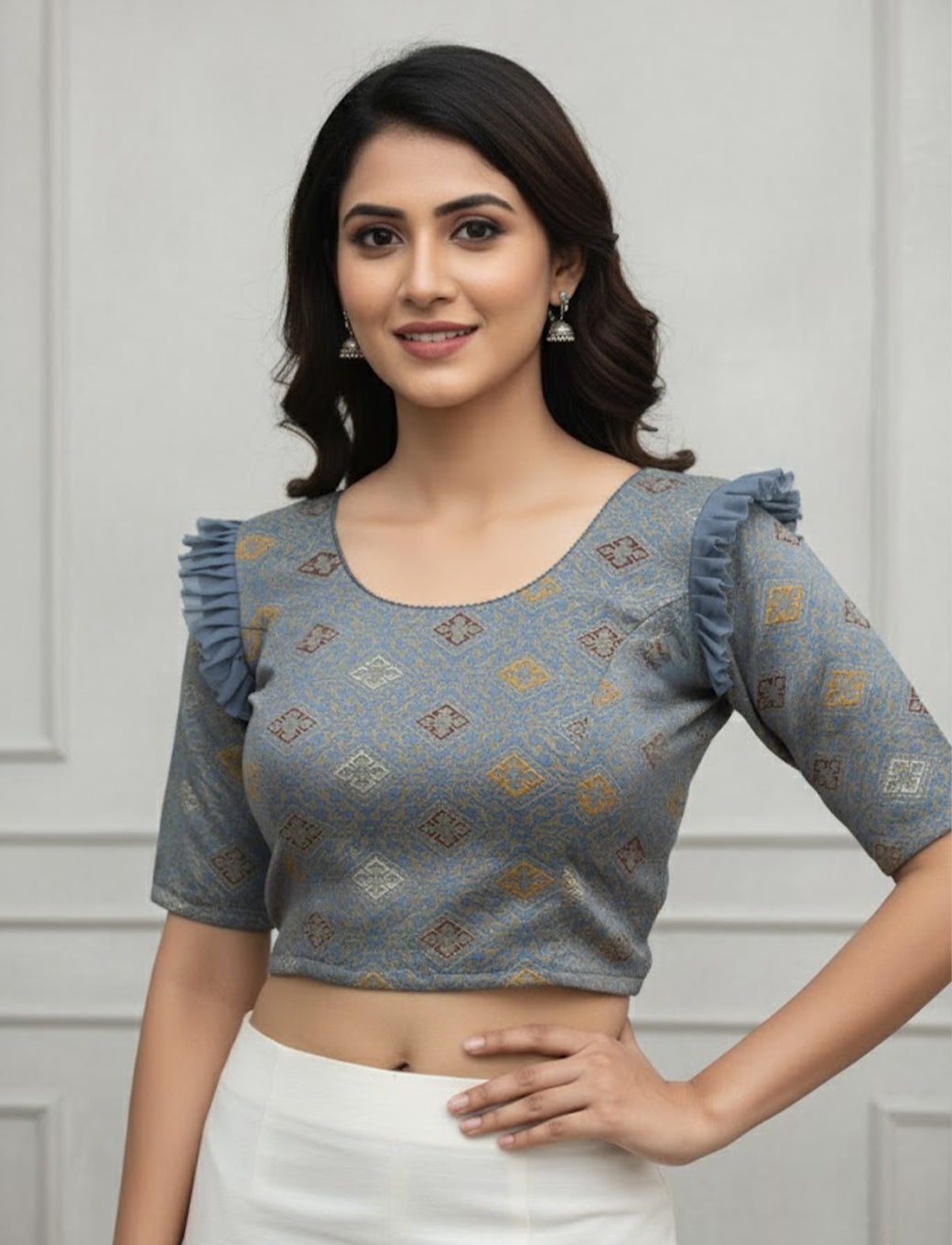 Grey  Crush Blouse with Kite Print