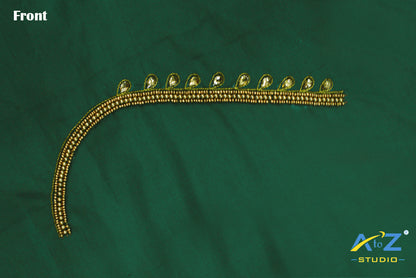 Castleton Green Silk Blouse Piece With Aari Work