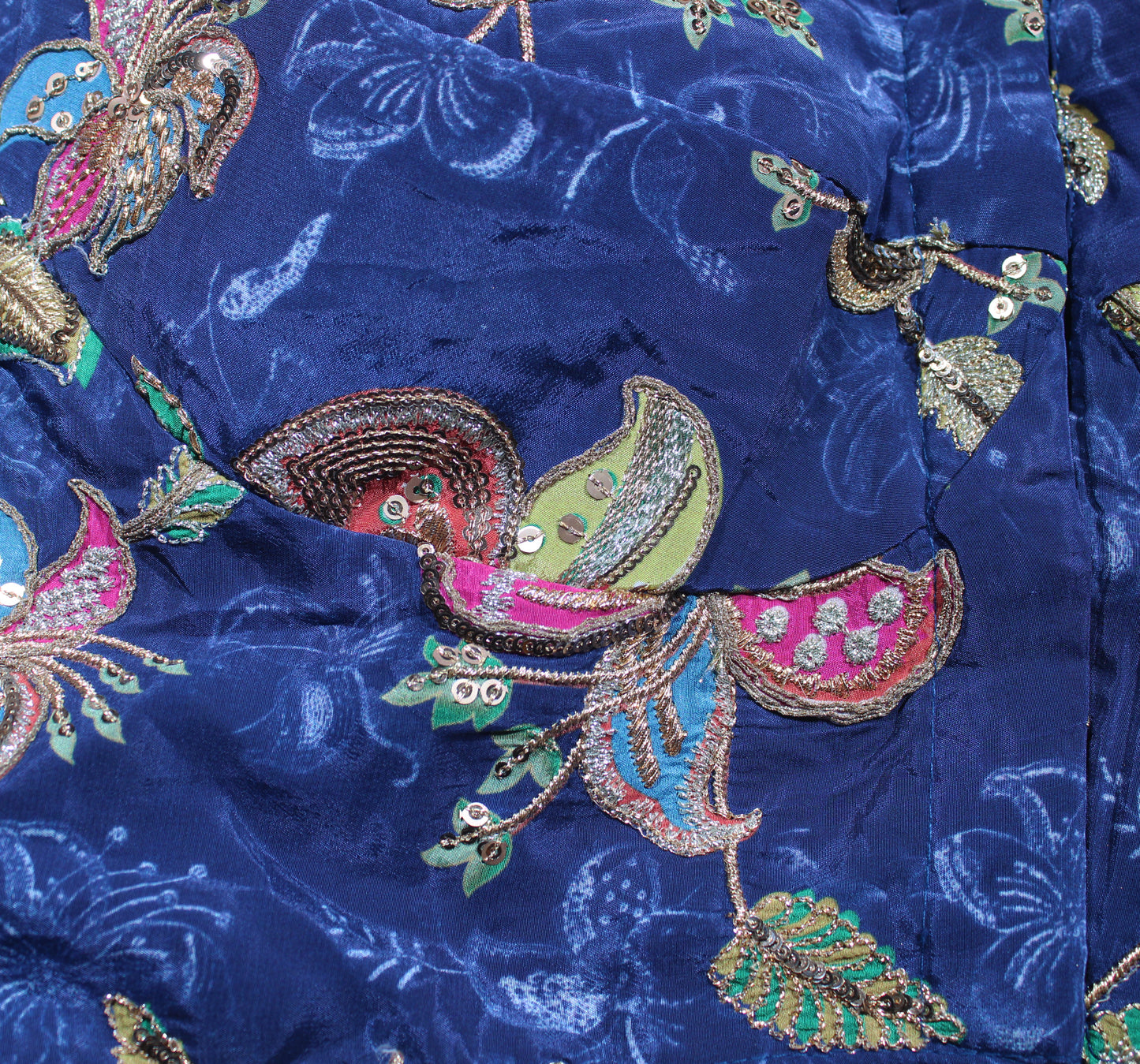 Royal Blue Velvet Floral Embroidered Blouse with Sweetheart Neck