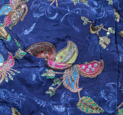 Royal Blue Velvet Floral Embroidered Blouse with Sweetheart Neck