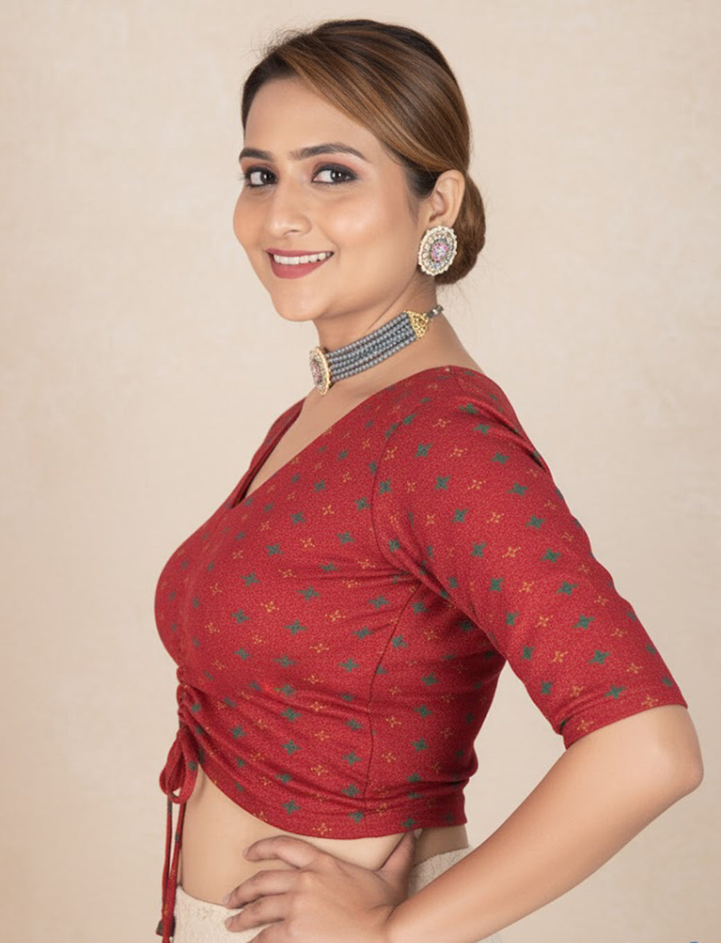 Maroon Crush Blouse with Foil Print