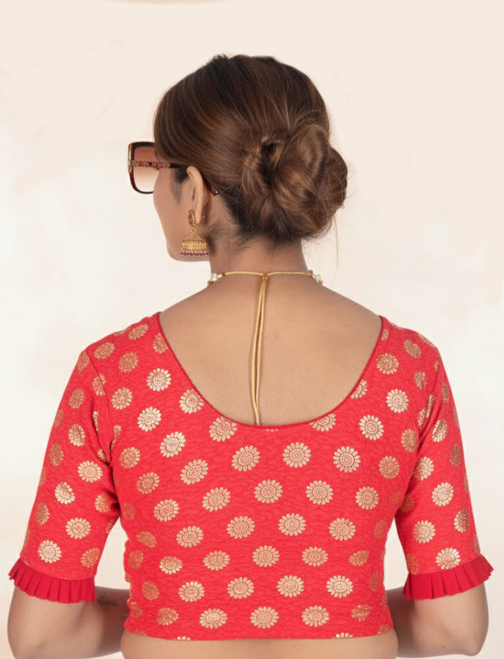 Red Crush Blouse with Golden Sunflower