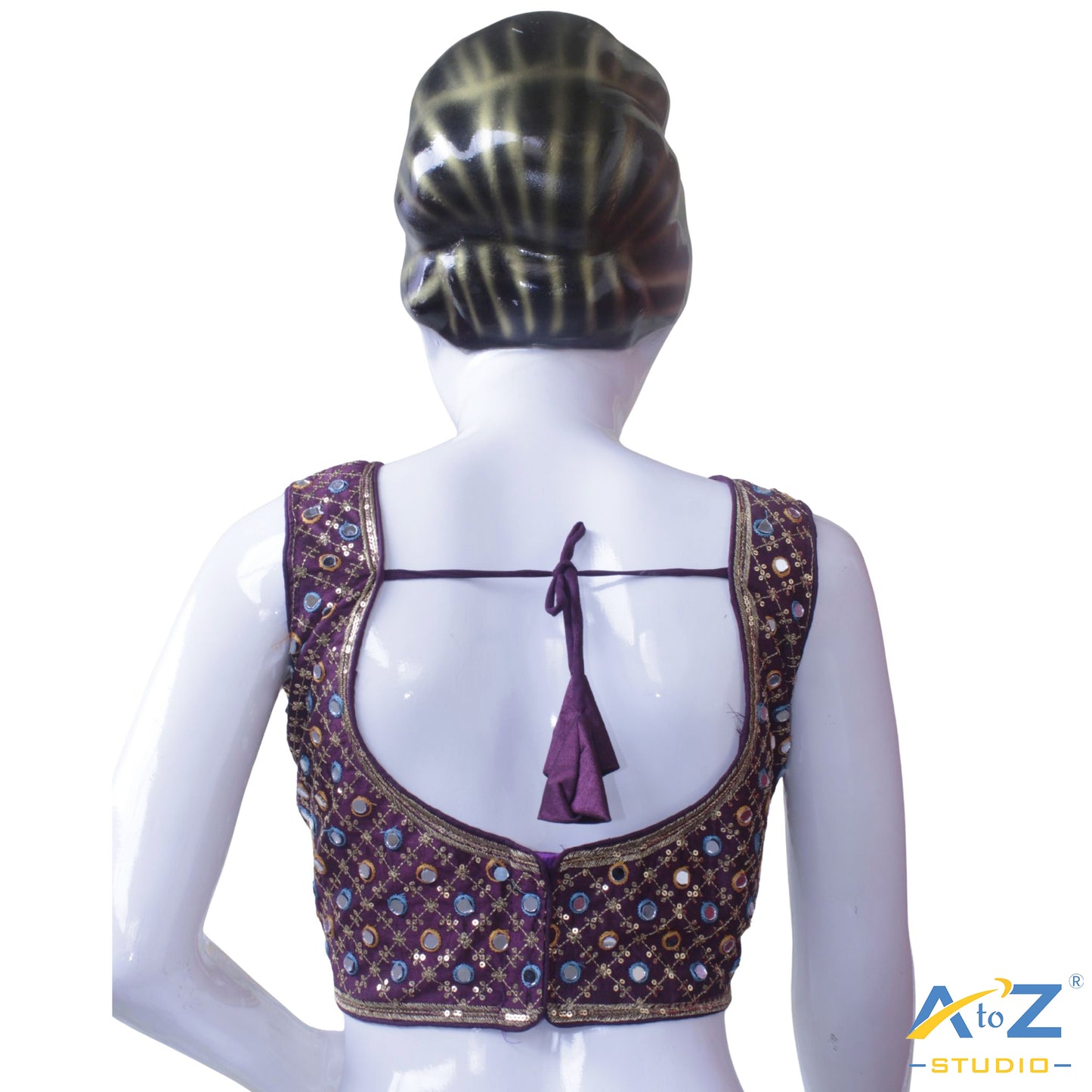 Hand-Embroidered Purple blouse with sequin & Mirror work