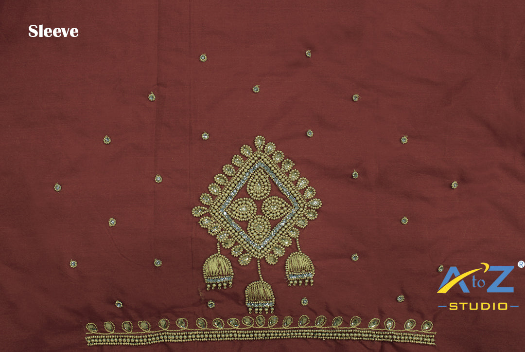 Maroon Silk Blouse Piece With Aari Work