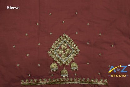 Maroon Silk Blouse Piece With Aari Work
