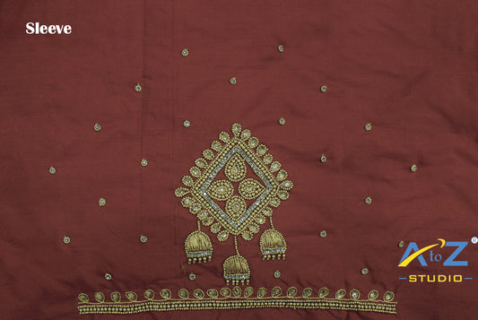 Maroon Silk Blouse Piece With Aari Work