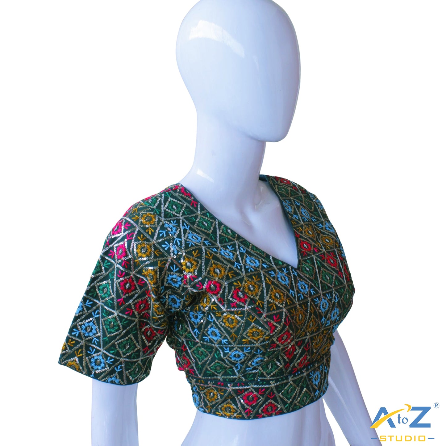 Hand-Embroidered Dark Green Bridal Choli