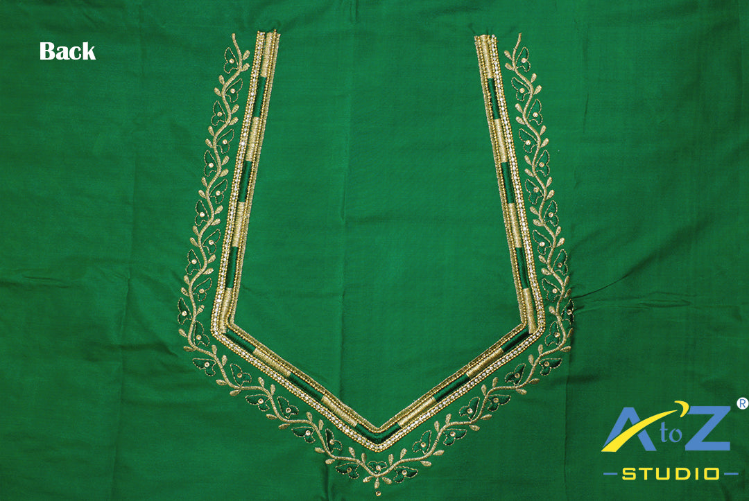 Light Forest Green Silk Blouse Piece With Machine Work