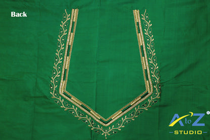 Light Forest Green Silk Blouse Piece With Machine Work