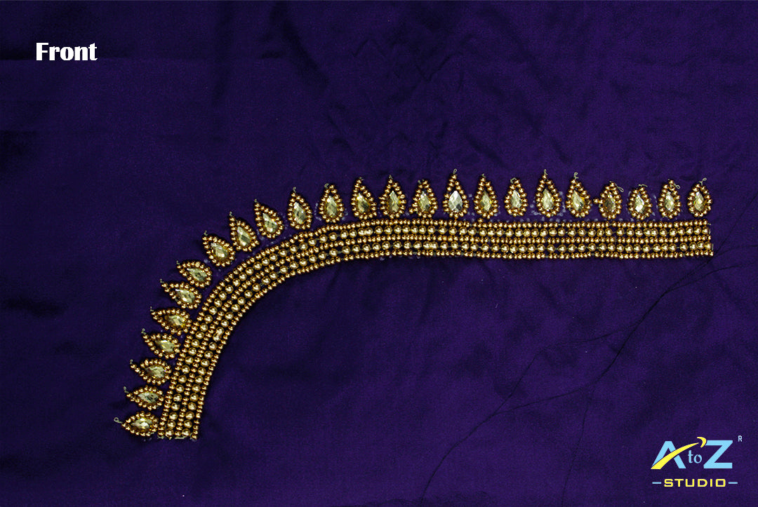 Dark Ink Blue Silk Blouse Piece With Aari Work