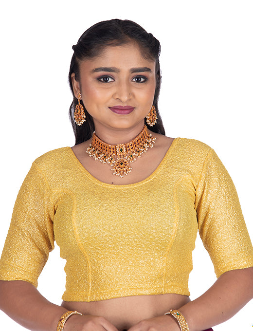 Gold Yellow Tissue Lycra Blouse with Golden Crumble