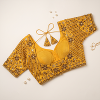 Mustard Gold Hand-Embroidered Zardozi & Sequin Bridal Blouse