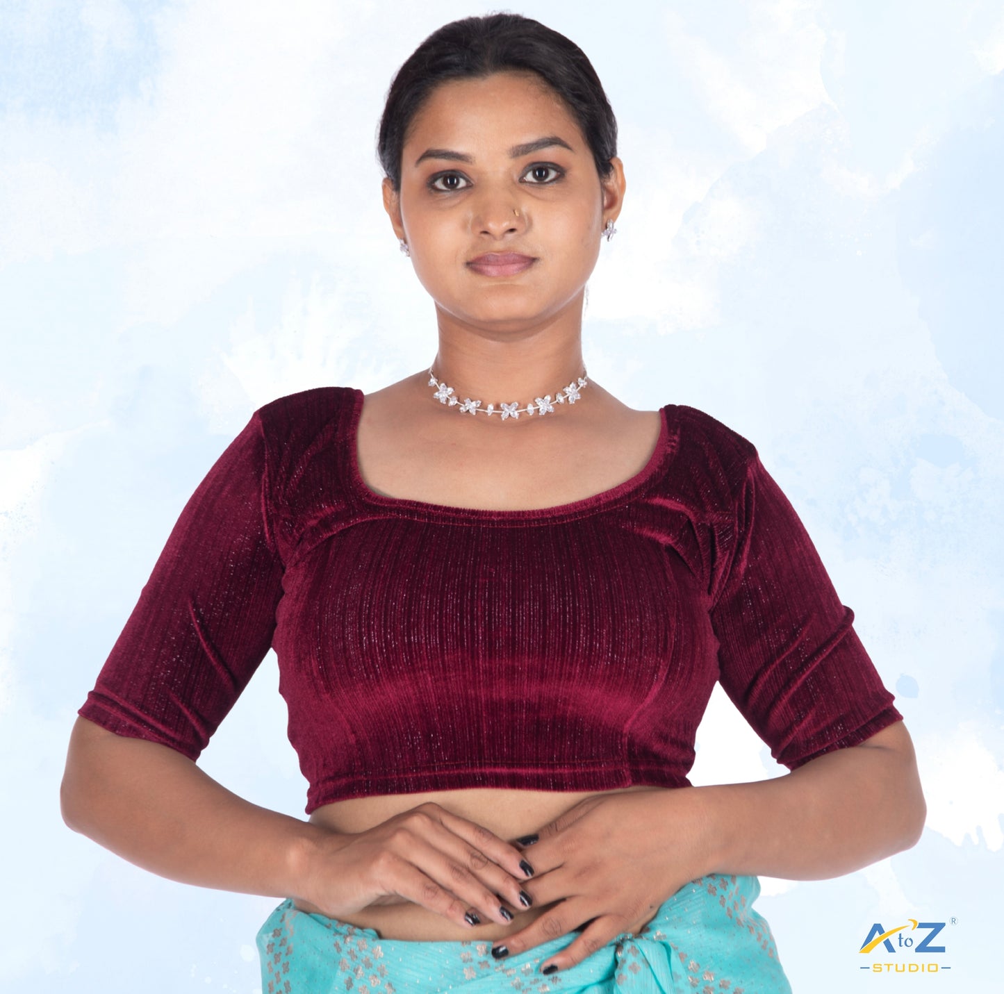 Maroon  Velvet Elbow Sleeves Shimmer Lines