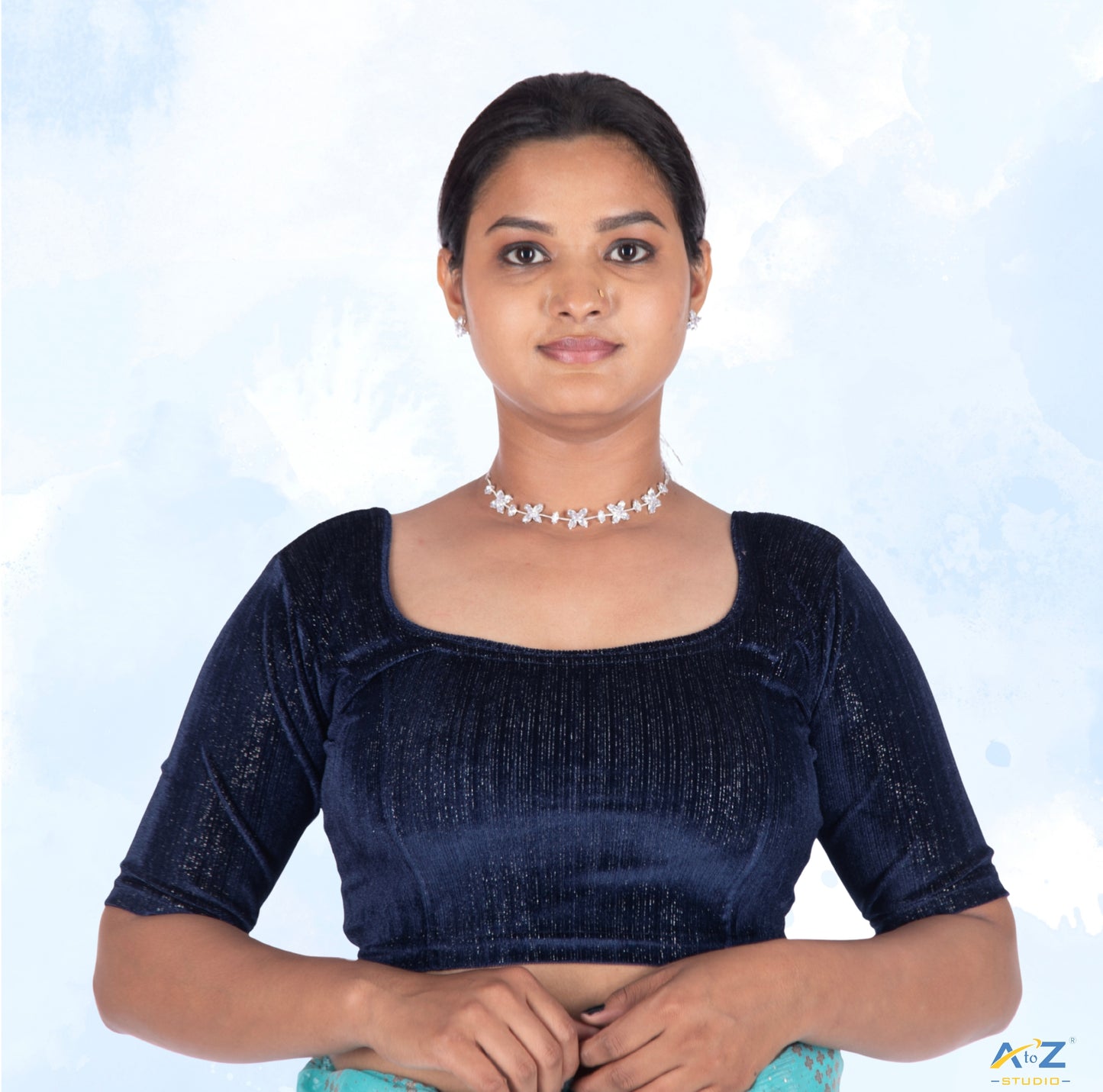 Navy Blue Velvet Elbow Sleeves Shimmer Lines