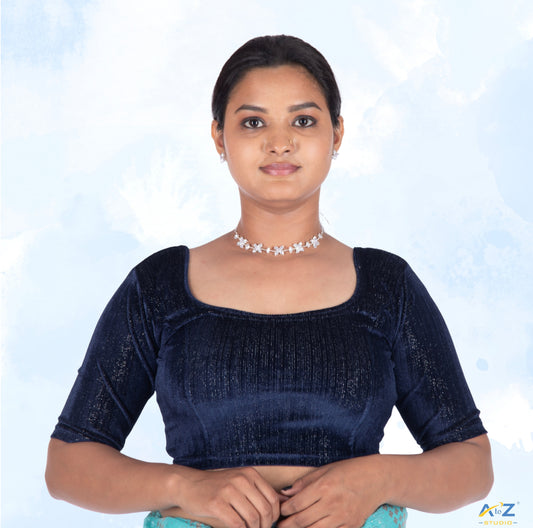 Navy Blue Velvet Elbow Sleeves Shimmer Lines